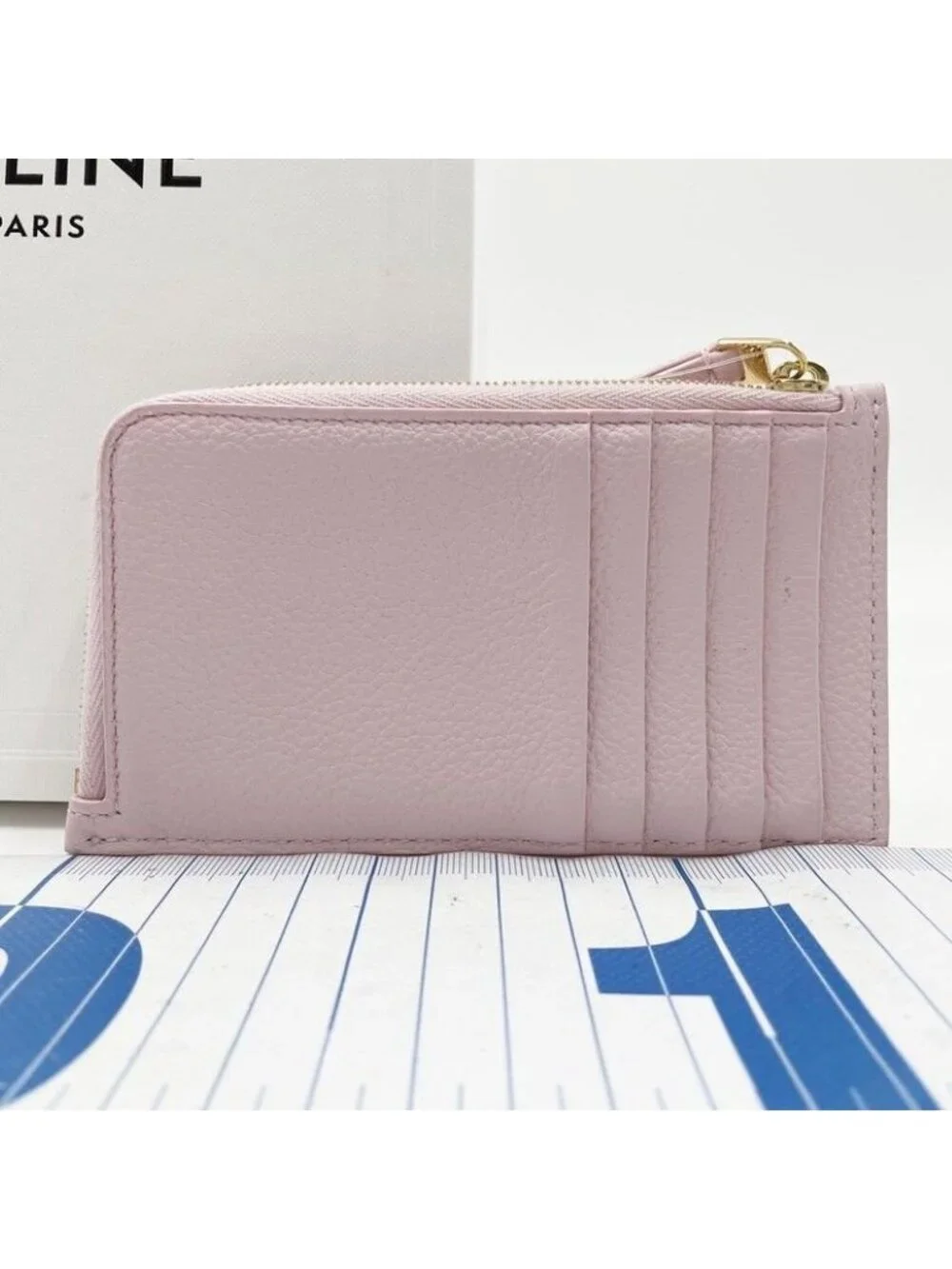 Celine Coin Case Card Holder Pink Leather Gold Display
